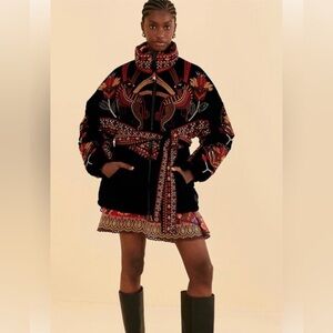 FARM RIO
Black Nature Beauty Embroidered Puffer Jacket